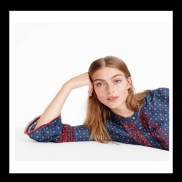 J Crew Embroidered Bell-Sleeve Top - Picture 2 of 16